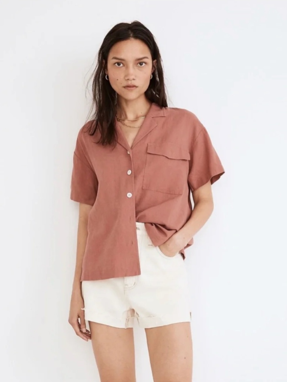 NWT! Madewell Linen-Blend Camp Shirt (XXS)